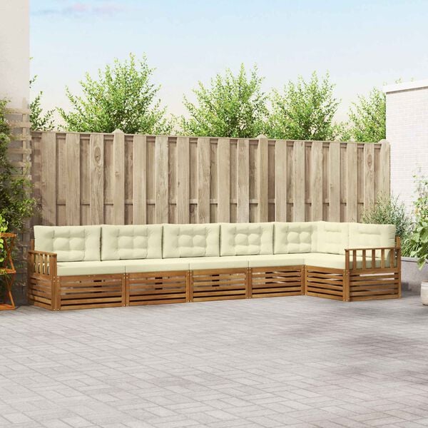 vidaXL Conjunto de sof&aacute;s de exterior con coj&iacute;n 6 pcs Natural y Crema