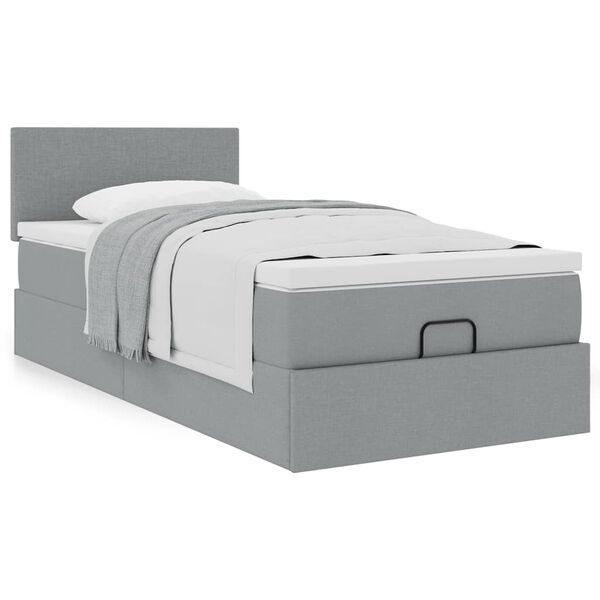 vidaXL Cama otomana con colch&oacute;n gris claro 100x200 cm tela