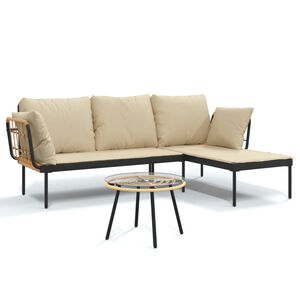 vidaXL Set muebles de jard&iacute;n 3 piezas y cojines beige rat&aacute;n sint&eacute;tico