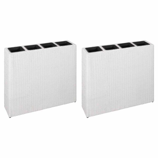 vidaXL Jardinera alta con 4 macetas 2 uds ratán sintético blanco