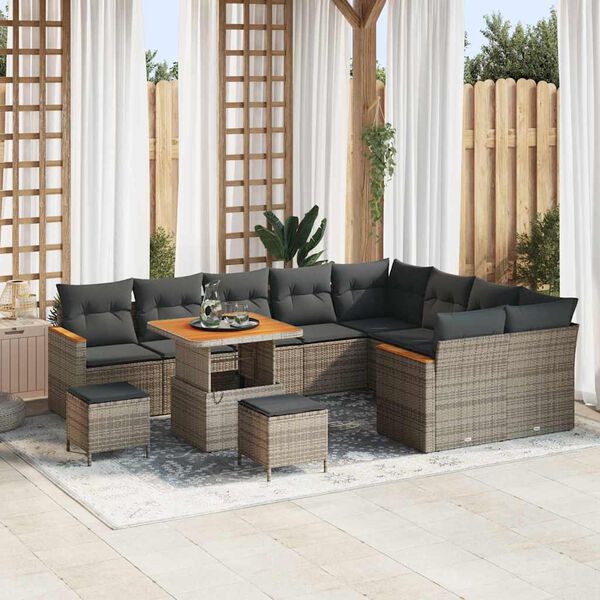 vidaXL Conjunto de sof&aacute;s de jard&iacute;n 12 pcs Gris rat&aacute;n sint&eacute;tico