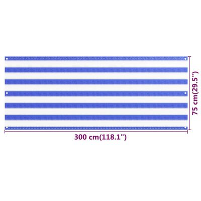vidaXL Toldo para balcón HDPE azul y blanco 75x300 cm