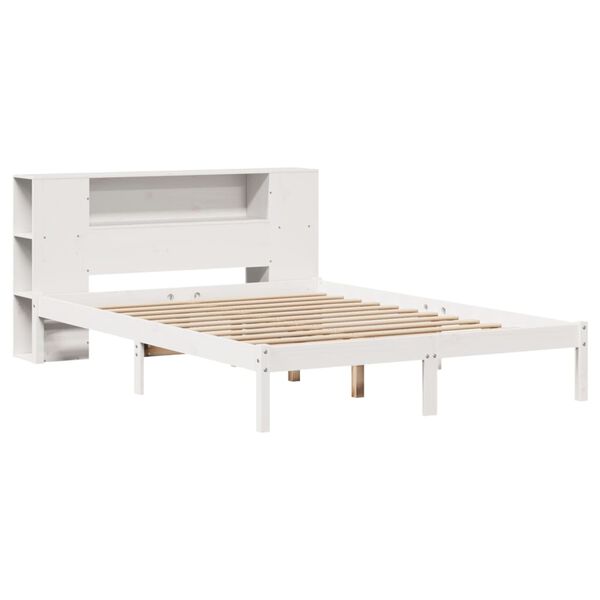 vidaXL Cama con estanter&iacute;a sin colch&oacute;n madera maciza blanca 150x200 cm