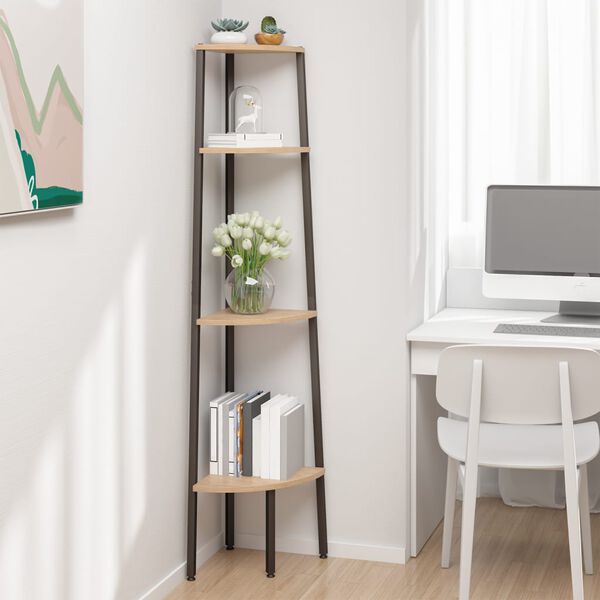 vidaXL Estantería esquinera de 4 niveles marrón claro y negro 45,5x31,5x150 cm