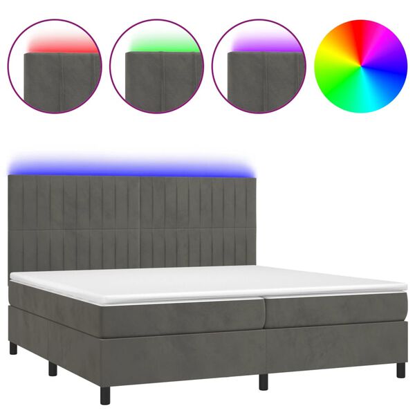 vidaXL Cama box spring colch&oacute;n y LED terciopelo gris oscuro 200x200 cm