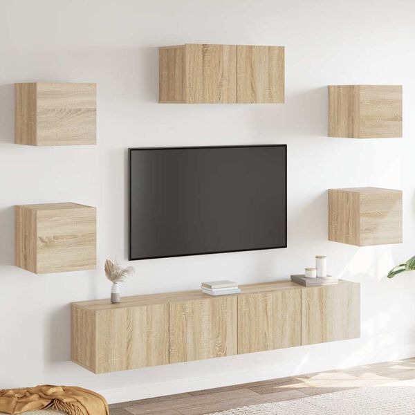 vidaXL Juego de mueble TV 7 piezas madera contrachapada roble Sonoma