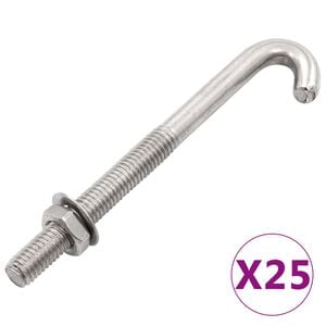 vidaXL Perno de anclaje en J con tuerca y arandela 25 sets M8x120 mm