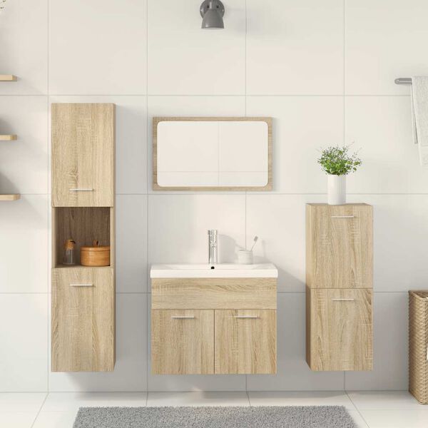 vidaXL Juego de muebles de ba&ntilde;o 5 pzas madera ingenier&iacute;a roble Sonoma