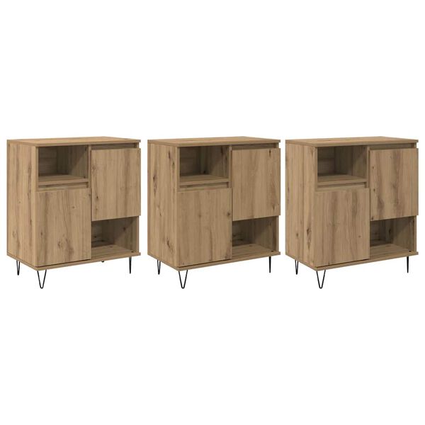 vidaXL Aparador 3 pcs Roble artesanal 60 x 35 x 70 cm