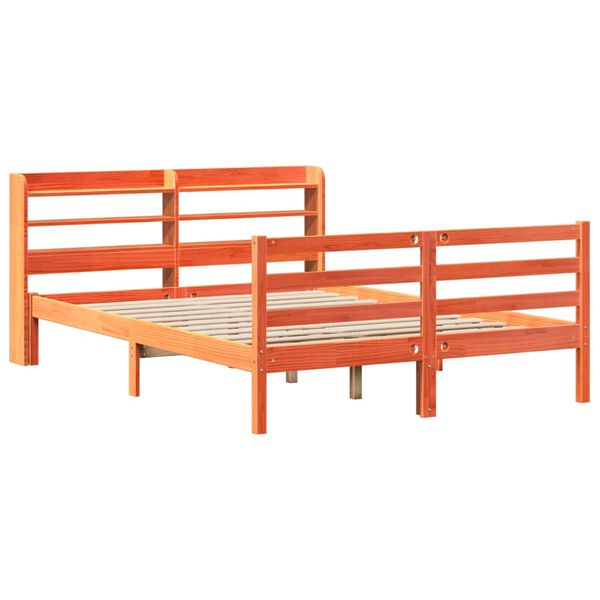 vidaXL Cama sin colch&oacute;n madera maciza de pino marr&oacute;n cera 140x190 cm