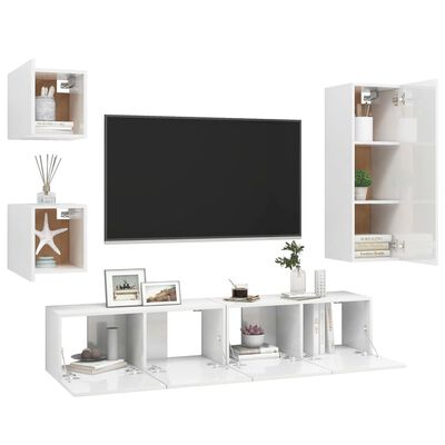 vidaXL Set de muebles de salón 5 pzas madera ingeniería blanco brillo