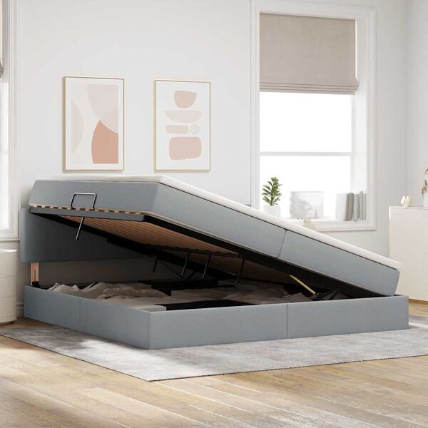 vidaXL Cama con almacenamiento y LED Gris Claro 200 x 200 cm tela