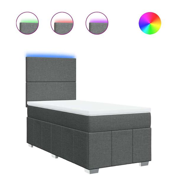 vidaXL Cama box spring con colch&oacute;n tela gris oscuro 80x200 cm
