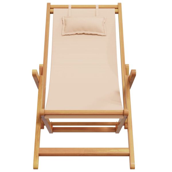 vidaXL Silla de playa plegable madera maciza de eucalipto y tela beige