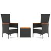 vidaXL Juego muebles jard&iacute;n 3 pzas madera acacia rat&aacute;n sint&eacute;tico negro