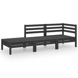 vidaXL Juego de muebles de jard&iacute;n 3 pzas y cojines negro madera pino