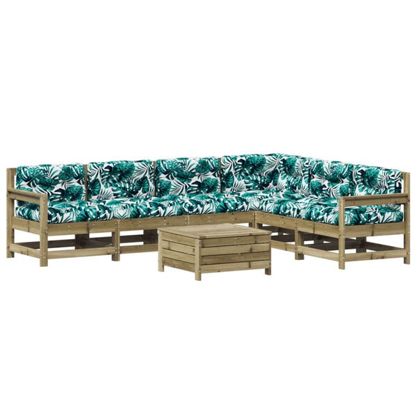 vidaXL Juego de muebles jard&iacute;n 7 pzas y cojines madera pino impregnada