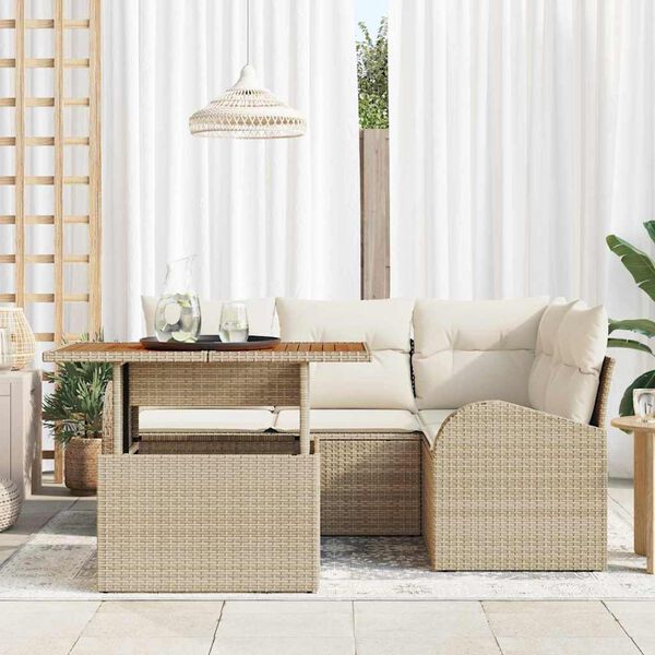 vidaXL Conjunto de sof&aacute; de jard&iacute;n 5 pcs Beige Polirat&aacute;n