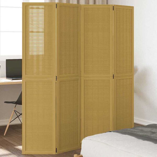 vidaXL Biombo separador de 4 paneles madera maciza paulownia marr&oacute;n