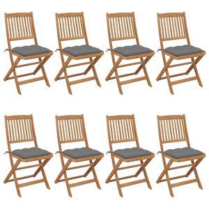 vidaXL Sillas de jard&iacute;n plegables 8 uds y cojines madera maciza acacia