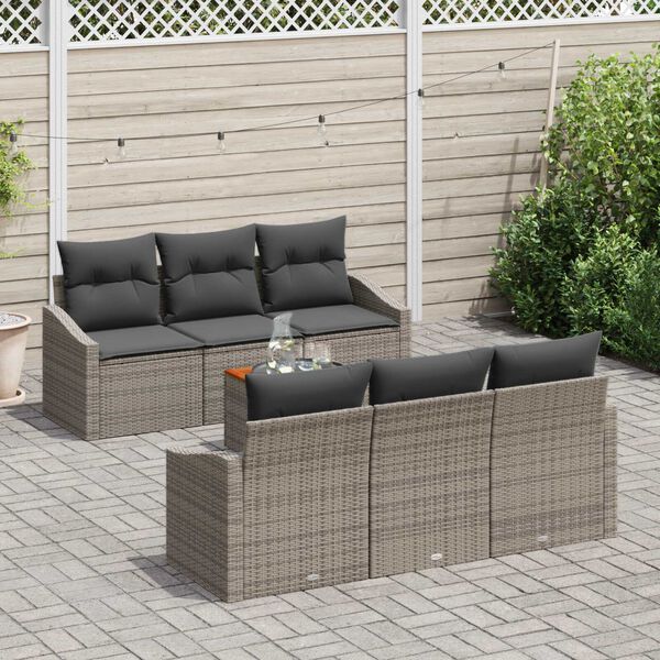 vidaXL Conjunto de sof&aacute;s de jard&iacute;n 7 pcs Gris rat&aacute;n sint&eacute;tico