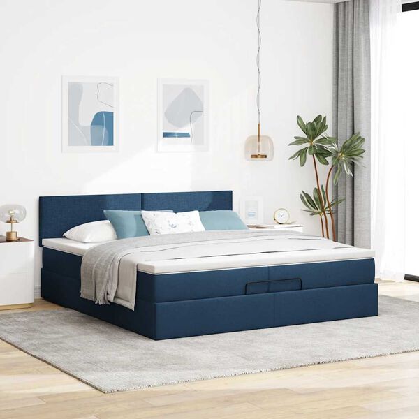 vidaXL Estructura de cama otomana con colch&oacute;n tela azul 200x200 cm