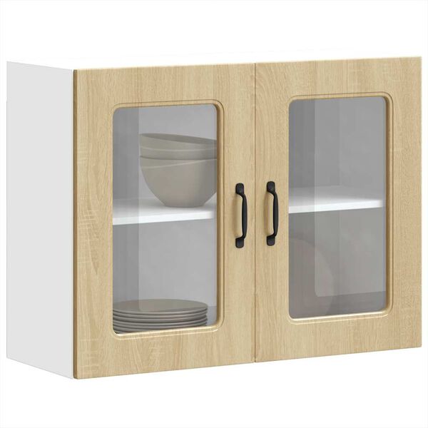 vidaXL Armario de cocina de pared con puerta de cristal "Kalmar" de, roble Sonoma, madera de ingenier&iacute;a