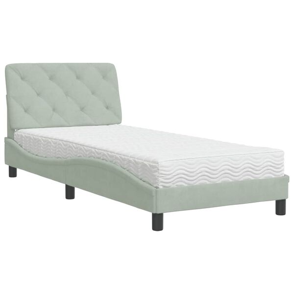 vidaXL Cama con colch&oacute;n terciopelo gris claro 90x200 cm