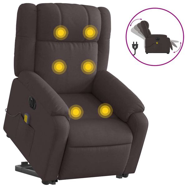 vidaXL Sill&oacute;n masaje el&eacute;ctrico reclinable elevable tela marr&oacute;n oscuro
