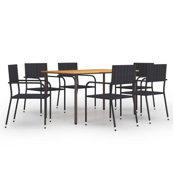vidaXL Set de muebles de comedor de jard&iacute;n 7 piezas rat&aacute;n PE negro