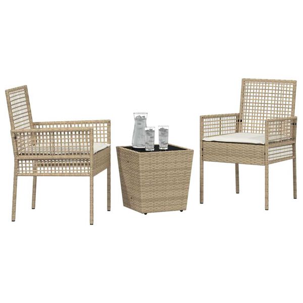 vidaXL Juego Bistro de Jardín 3 pcs Beige Poliratán