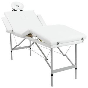 Mesa camilla de masaje de aluminio plegable de 4 cuerpos blanco crema