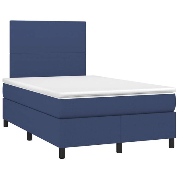 vidaXL Cama box spring con colch&oacute;n y luces LED tela azul 120x190 cm
