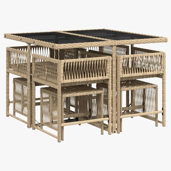 vidaXL Set comedor de jard&iacute;n 9 pzas con cojines rat&aacute;n sint&eacute;tico beige
