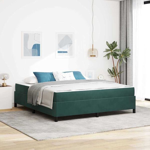 vidaXL Estructura de cama con colch&oacute;n Verde oscuro 180 x 200 cm tela
