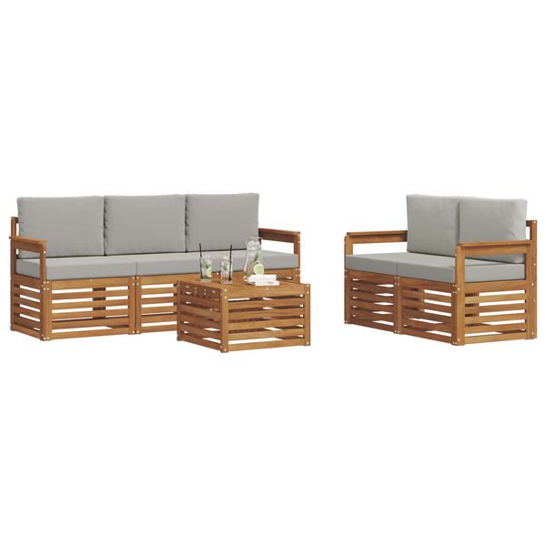 vidaXL Juegos de sof&aacute;s con coj&iacute;n 6 pcs Gris Natural y Claro