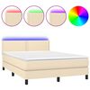 vidaXL Cama box spring colch&oacute;n y luces LED tela crema 140x190 cm