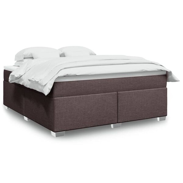 vidaXL Cama box spring con colch&oacute;n tela marr&oacute;n oscuro 180x200 cm