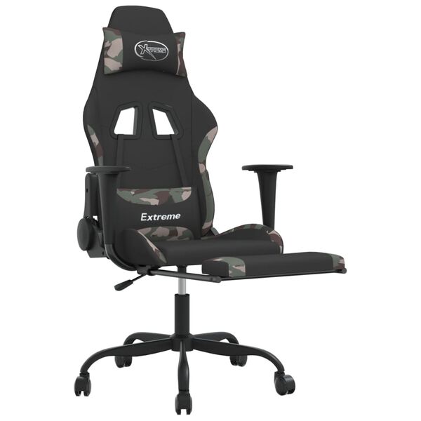 vidaXL Silla gaming giratoria con reposapiés tela camuflaje y negro