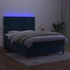 vidaXL Cama box spring colch&oacute;n y LED terciopelo azul oscuro 140x190 cm