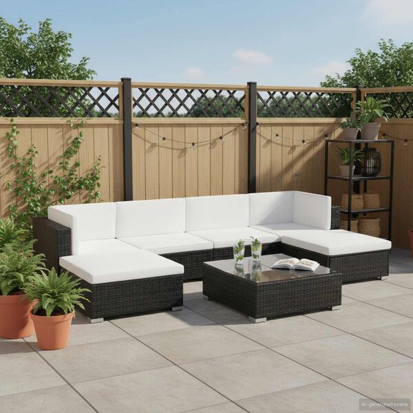 vidaXL Set muebles de jardín 7 piezas y cojines ratán sintético negro