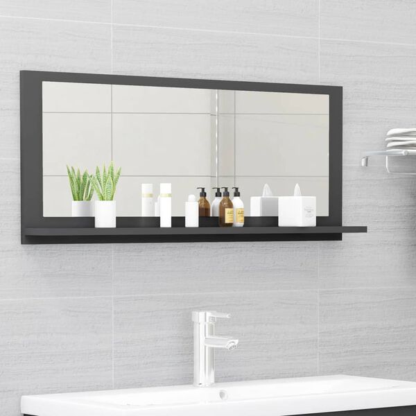 vidaXL Espejo de ba&ntilde;o madera contrachapada gris 90 x 10,5 x 37 cm