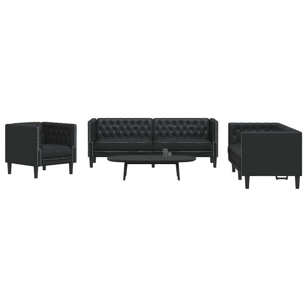 vidaXL Sof&aacute; de sala 3 pcs Negro 194 x 74,5 x 70,5 cm Cuero sint&eacute;tico