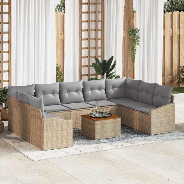 vidaXL Conjunto de sof&aacute;s de jard&iacute;n 10 pcs Beige y Gris Claro
