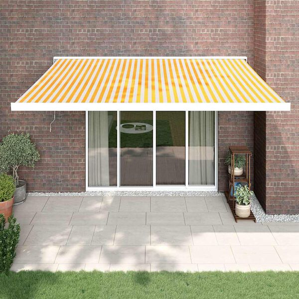 vidaXL Toldo retr&aacute;ctil aluminio y tela amarillo y blanco 4x3 m