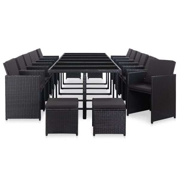vidaXL Set comedor de jard&iacute;n 17 piezas y cojines rat&aacute;n sint&eacute;tico negro