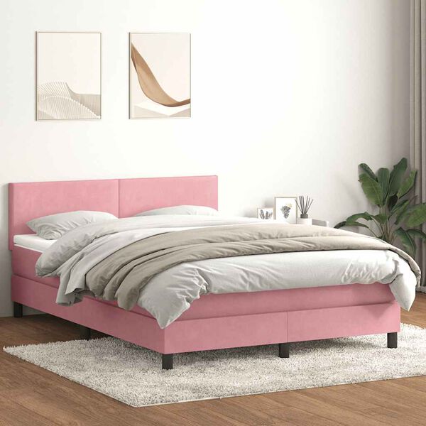 vidaXL Cama box spring con colch&oacute;n terciopelo rosa 160x210 cm
