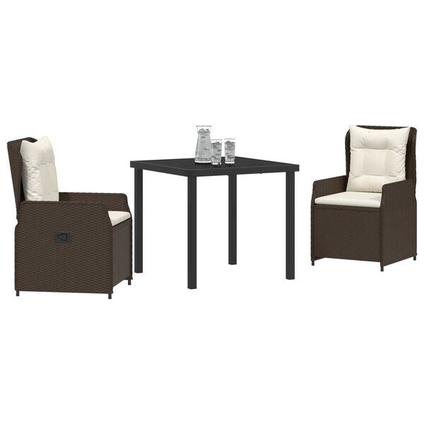 vidaXL Conjunto de Comedor de Jard&iacute;n 3 pcs Marr&oacute;n rat&aacute;n sint&eacute;tico