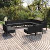 vidaXL Set de muebles de jard&iacute;n 12 pzas cojines rat&aacute;n sint&eacute;tico negro