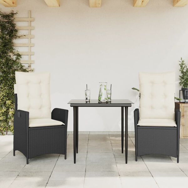 vidaXL Set de comedor de jardín 7 pzas y cojines ratán sintético negro